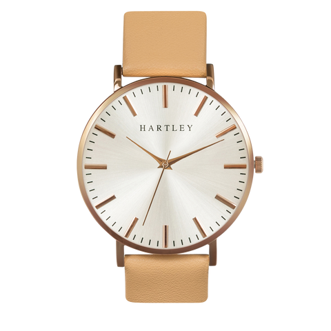 Heritage Rose Gold White Dial with Peach Leather