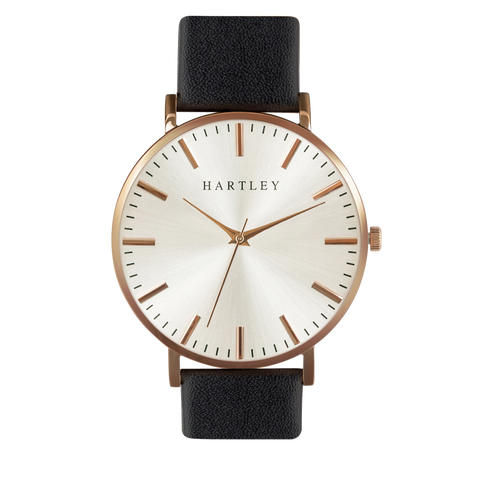 Heritage Rose Gold White Dial with Black Leather