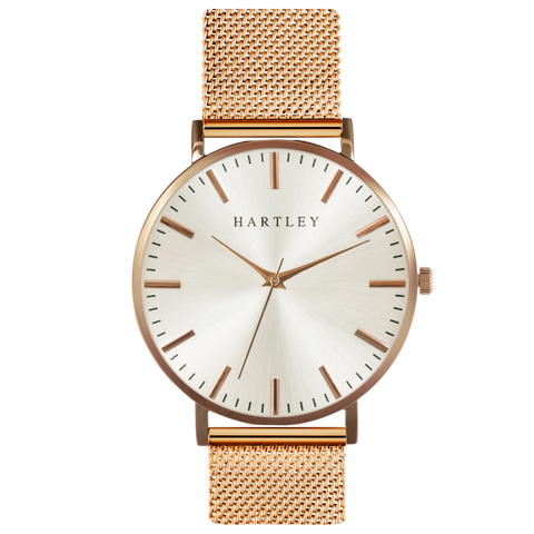 Heritage Rose Gold White Dial with Rose Gold Mesh
